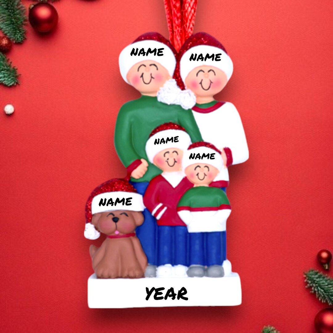 Personalized 4 People Family With Dog Christmas Ornament – Customizable ...