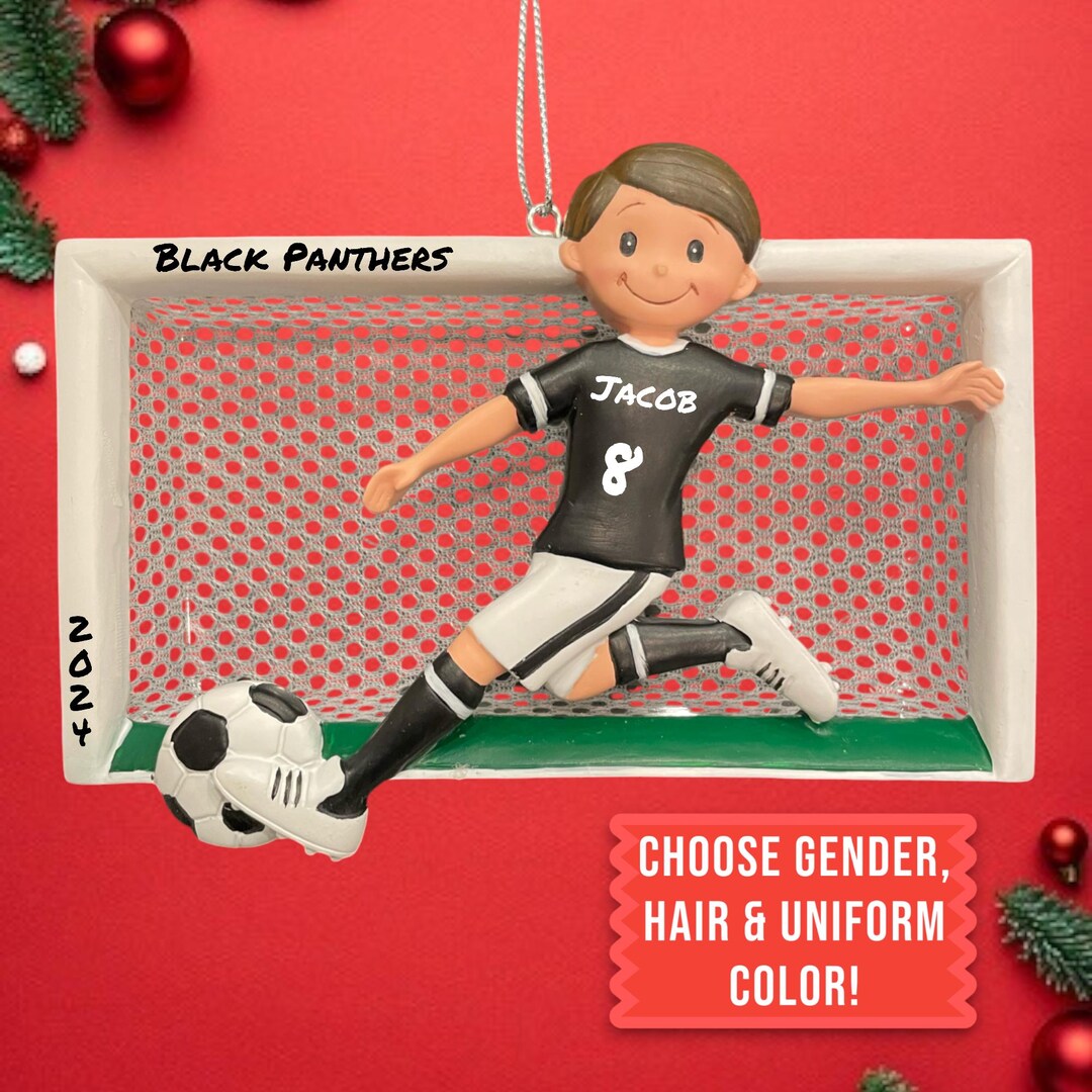 Personalized Boy Soccer Ornament With Black Uniform Soccer