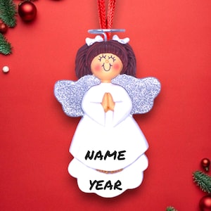 Personalisierte Baby Engel Ornament - Braunes Haar Weiblicher Engel Andenken