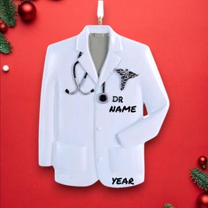 Gepersonaliseerde doktersjas kerstornament – aanpasbare witte jas aandenken