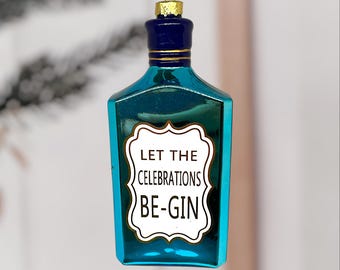 Adorno navideño personalizado de botella de ginebra: decoración de licor de vidrio con nombre personalizado