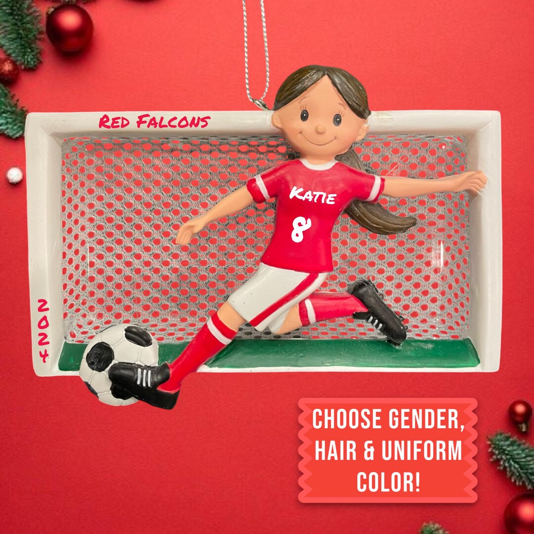 Personalized Girl Soccer Ornament With Red Uniform Soccer