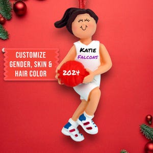 Personalized Brunette Female Basketball Christmas Ornament - Custom Christmas Decoration