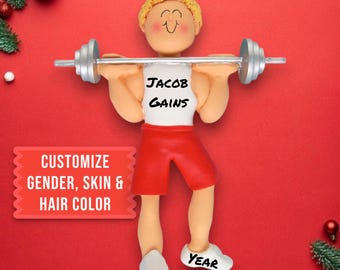 Gepersonaliseerde blonde gewichtheffer ornament - aangepaste fitness kerstdecoratie