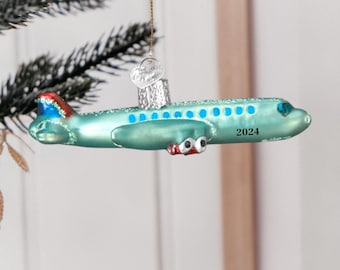 Passenger Plane Ornament – Glass Airplane Christmas Keepsake