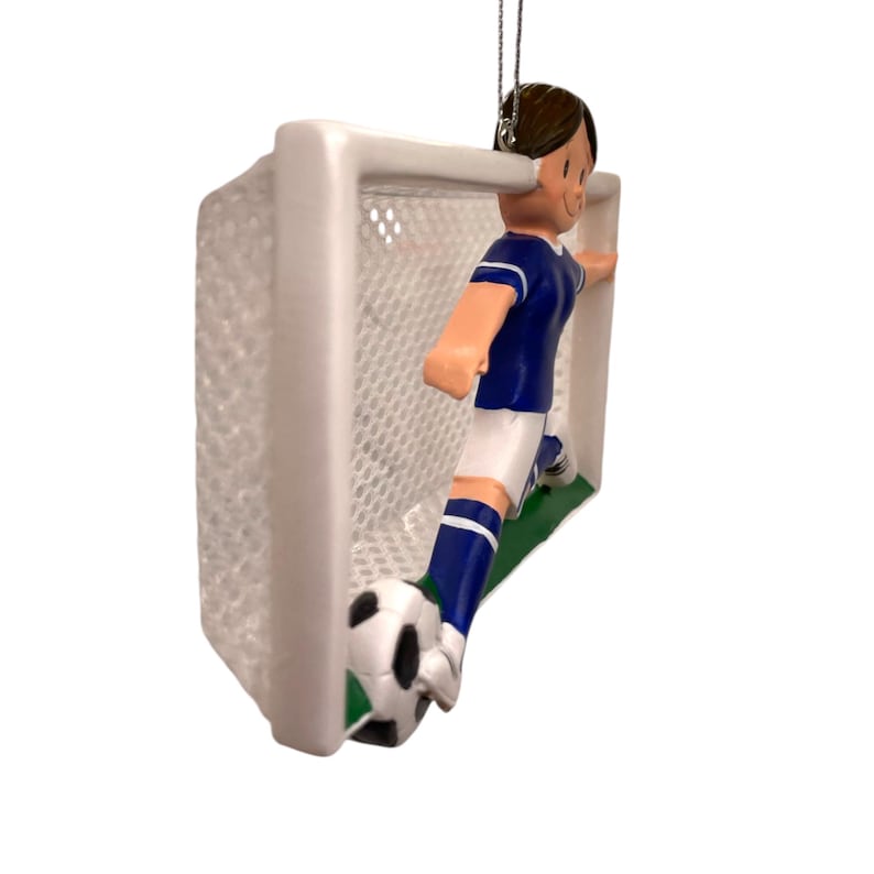 Personalized Soccer Ornament With Blue Uniform Custom Name and Year
