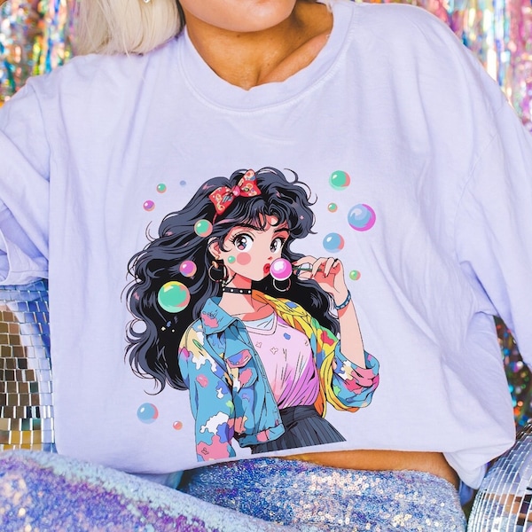 Anime fille unisexe des années 90 tshirt anime girl tshirt-kawaii anime girl tshirt - tshirt anime vintage-kawaii esthétique vêtements-été anime tee