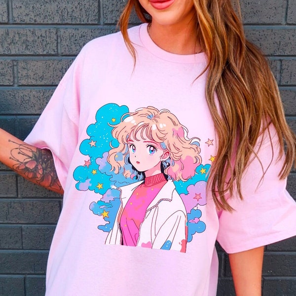 Unisex 90s anime tshirt-80s anime girl tshirt-vintage anime girl tshirt-kawaii aesthetic anime tshirt-pastel goth tshirt-cute anime girl tee