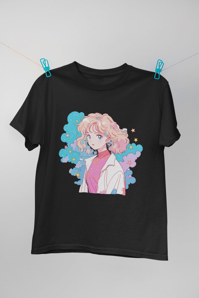 Unisex 90s anime tshirt-80s anime girl tshirt-vintage anime girl tshirt-kawaii aesthetic anime tshirt-pastel goth tshirt-cute anime girl tee image 2