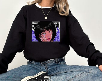 Unisex anime girl sweatshirt-grunge anime girl sweatshirt-Japanese horror hoodie-cute anime girl sweatshirt-gore anime sweatshirt-90s anime
