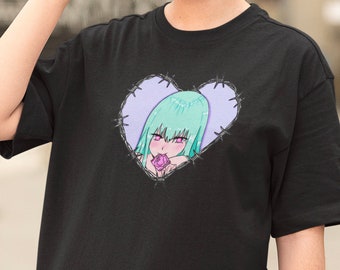Unisex  wired heart t-shirt-anime babe shirt-anime girl shirt-kawaii shirt-kawaii anime girl t shirt- harajuku shirt