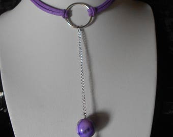 Choker necklace with pendant, RachelPetitArtisane purple suede