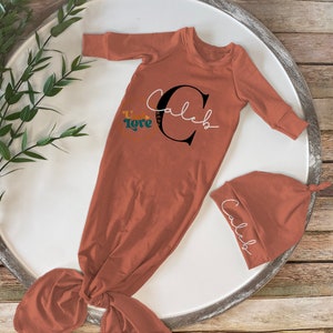 Boho Baby Boy Coming Home Outfit | Personalized Baby Boy Hat and Gown | Baby Boy Hospital Hat and Gown With Name