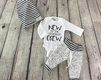 BOY OR GIRL long sleeve baby suit NEW TO THE CREW printed in AUSTRALIA