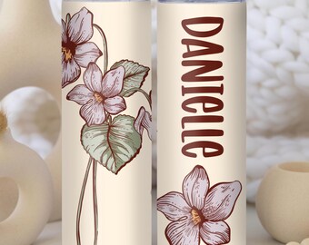 Vaso de flores de nacimiento personalizado, taza de café floral con nombre personalizado