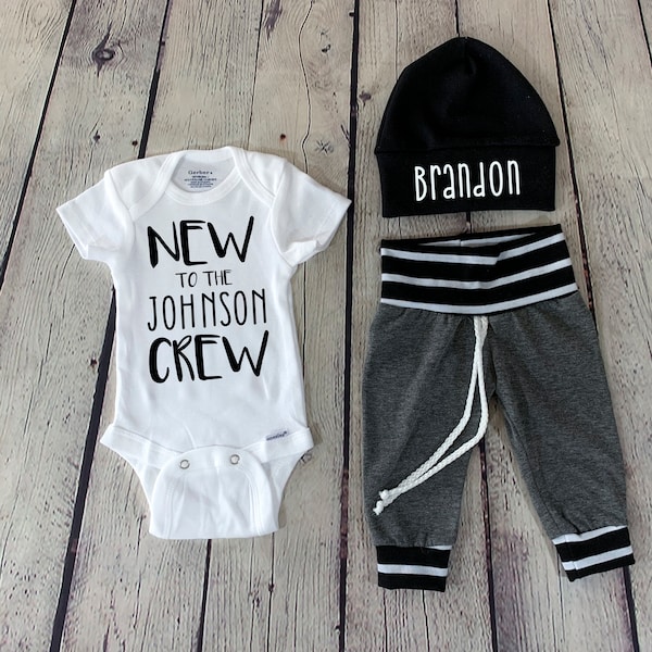 coming home baby boy outfit/ new to the crew baby boy outfit/ hospital outfit