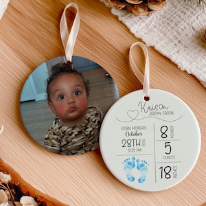 Custom Baby Birth Stats Ornament Personalized New Baby Ornament Baby Photo Ornament Baby Keepsake Baby Shower Gift New Parent Newborn Gift