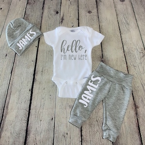 Personalized newborn baby boy coming home outfit/ baby shower gift/ newborn boy Christmas Gift