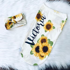Personalized Sunflower baby gift/ Baby shower Gift/ Newborn baby Swaddle Gift