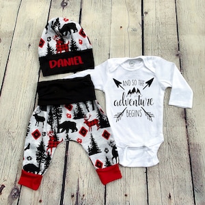 Baby boy coming home outfit/ And the adventure begins baby boy coming home outfit/ custom personalized baby boy outfit