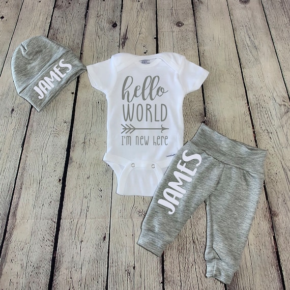 Hello world coming home outfit/ baby boy outfit/ baby boy/ | Etsy