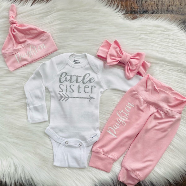 Personalized Baby Girl Coming Home Outfit | Personalized Little Sister Outfit for Baby Girl | Newborn Baby Girl Name Onesie ®
