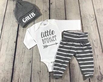 Conjunto personalizado para irmãozinho: Conjunto de malha de algodão para bebê menino