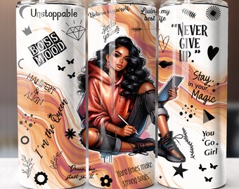 Boss Girl Daily Affirmation Tumbler Custom Mental Health Tumbler Black Queen Positive Motivational Inspirational Quote Black Girl Tumbler