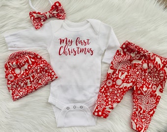 My first Christmas baby girl outfit/ Christmas coming home outfit/ personalized Christmas outfit