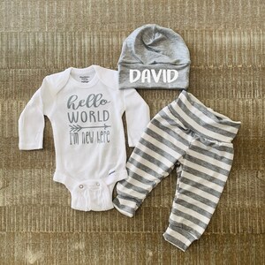 Hello world coming home outfit/ baby boy outfit/ baby boy/ hospital outfit