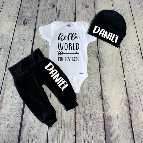 Hello World Baby Boy Coming Home Outfit/ Baby Boy Outfit/ Etsy
