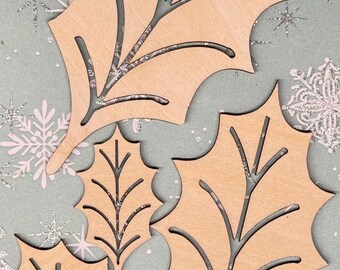 Laser Cut Holly Leaf, Wood Blank