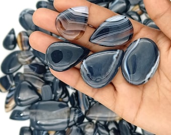 Banded Black Onyx Cabochon Lot | Natural Black Onyx Loose Gemstones | Black Onyx Wholesale Lot | Black Onyx for Jewelry Making Stone