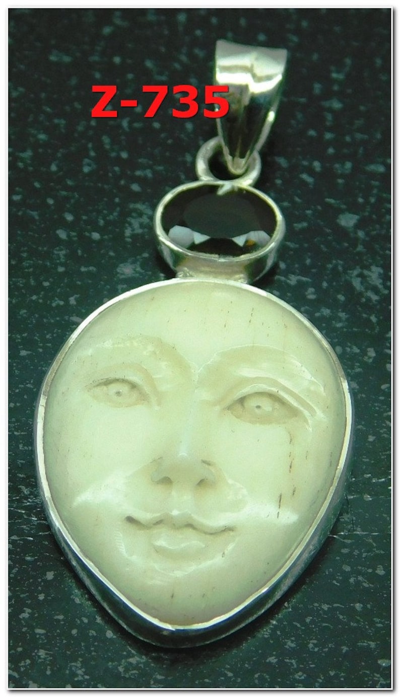 Moon Face Carving Face CarvingPendant Handmade 925 Sterling Silver Pendant Natural  Jewelry Vintage Pendant 925  Silver