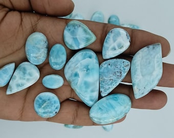 Natural Sky Blue Larimar Cabochon Lot: Polished Gemstone for Jewelry