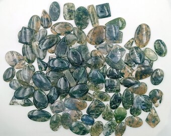 Genuine Moss Agate Cabochon, Polished Smooth Green Stone,  Healing Crystal, Birthstone Jewelry Supply, Ring Pendant Wholesale Lot