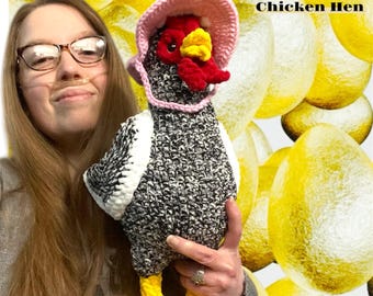 Amigurumi Chicken Toy Crochet Pattern: Realistic Hen with Hat (PDF Digital Download)