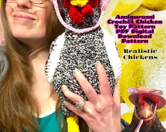 Amigurumi Chicken Toy Crochet Pattern: Realistic Hen with Hat (PDF Digital Download)