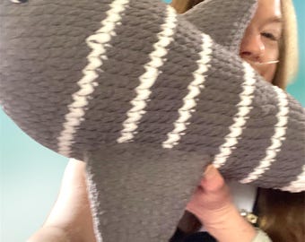 Crochet Shark Plush Toy: Giant Amigurumi, Grey Emotional Support Toy (23 inches)