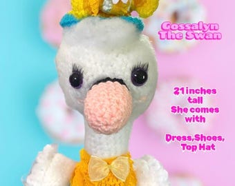 Crochet Swan Toy: 21 Inch Hand-Crocheted Plush With Dress and Shoes and Tophat