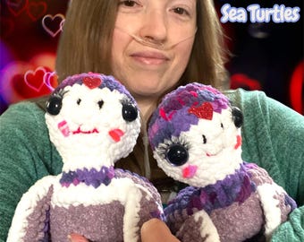 Crocheted Purple Love Sea Turtle Amigurumi: Embroidered love , Glitter Detail