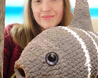 Crochet Shark Plush Toy: Giant Amigurumi, Grey Emotional Support Toy (23 inches)