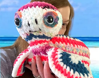 Crochet Sea Turtle Pillow Toy: Jumbo Cuddly Amigurumi, 10 Inch