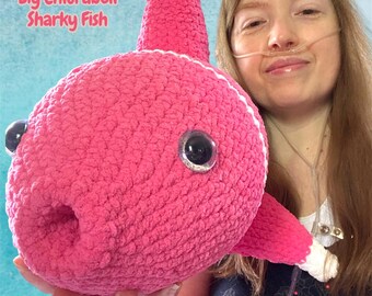Giant Crochet Shark Plush Toy: Hot Pink Amigurumi, 23 inch Cuddly Emotional Support Toy