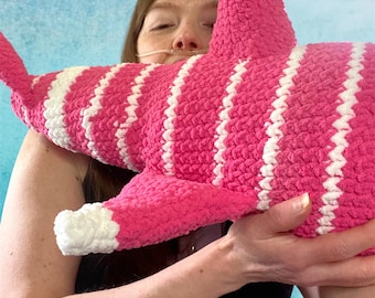 Giant Crochet Shark Plush Toy: Hot Pink Amigurumi, 23 inch Cuddly Emotional Support Toy