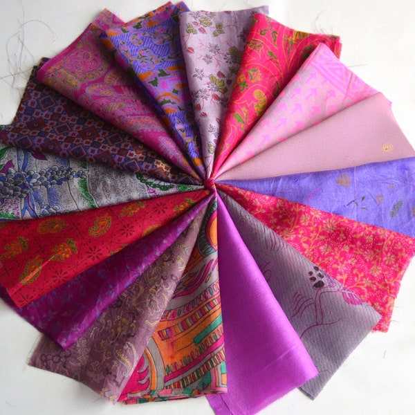8 pouces x 16 pièces Recyclé vintage Soie Sari Scraps Restes Artisanat Tissu Carte Fabrication Collage Mixte Textile Art Couture Junk Journaux
