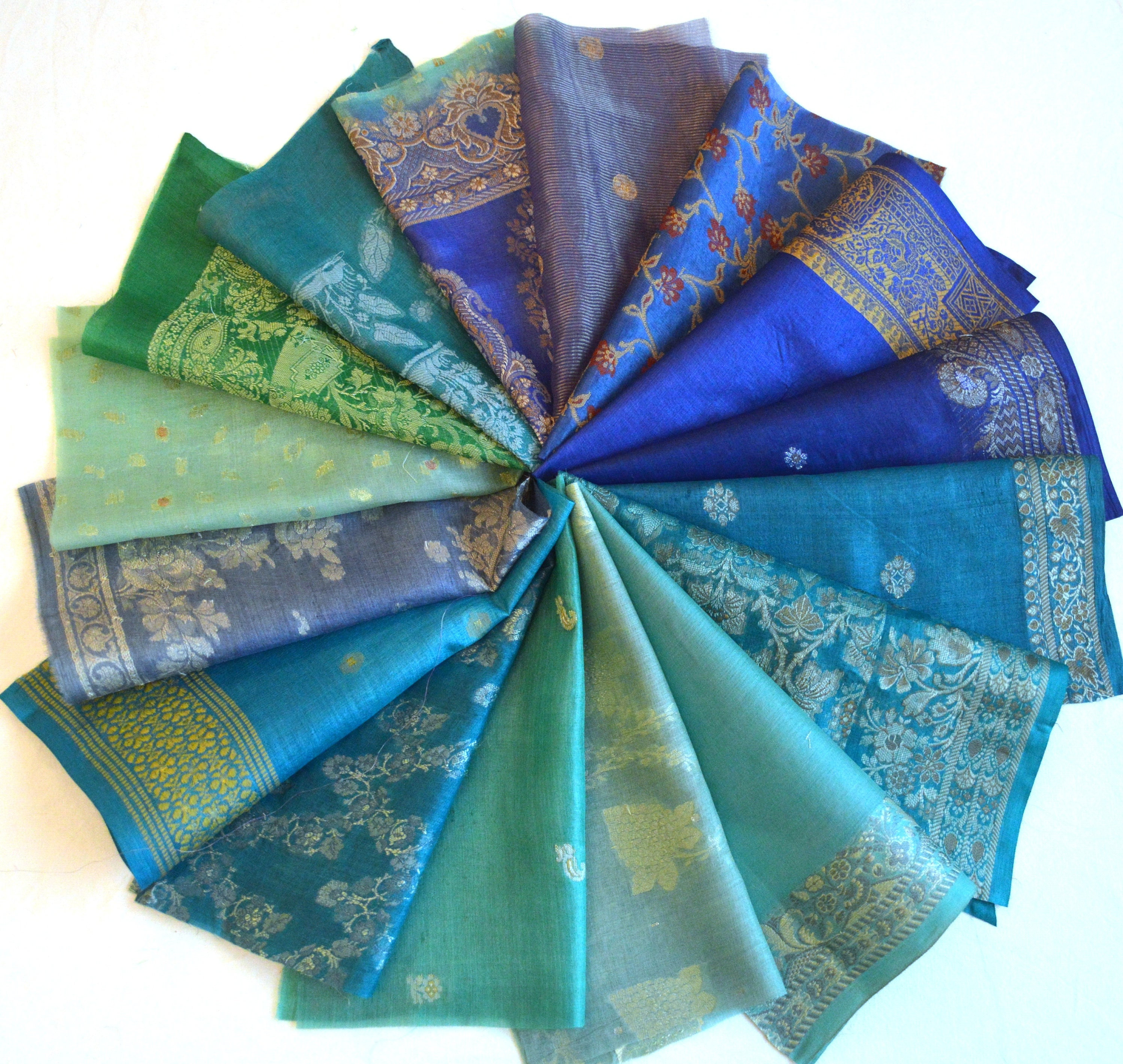 Indian Silk Sari Squares Fabric Square Pack Vintage Sari Silk