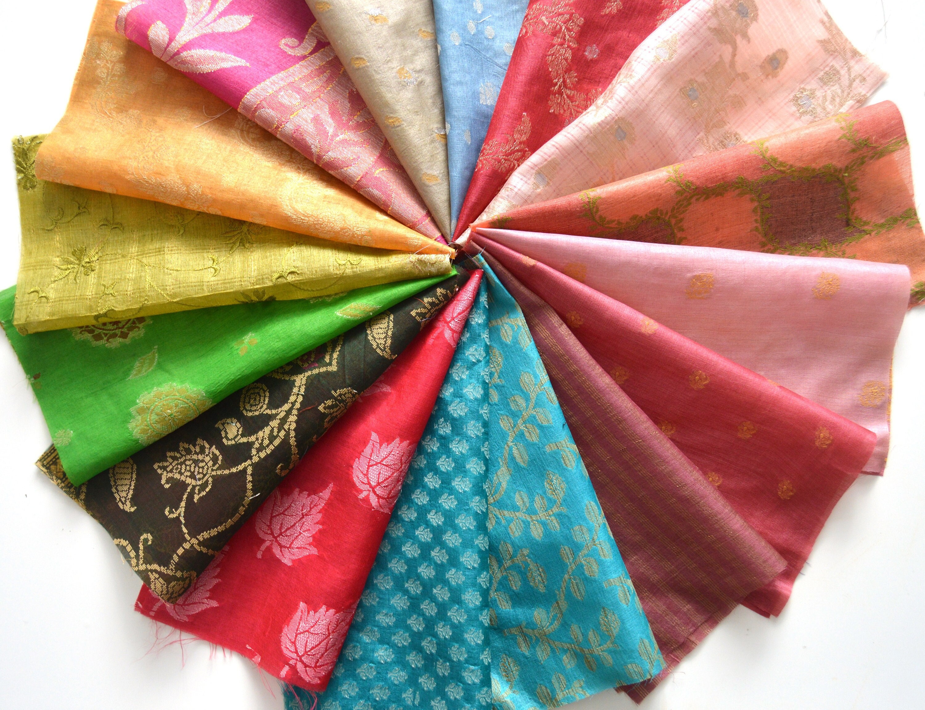 Mixed Assorted Embellished Sari Fabric Remnants Scraps 10 Pieces 