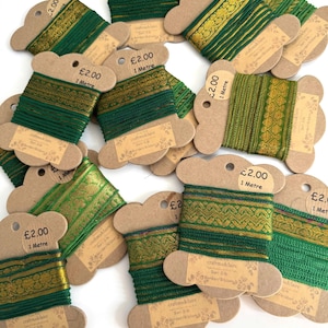 Assorted Green Brocade Silk Vintage Recycled Up-cycled Handmade Sari Silk Ribbon Border - 1 Metre Pieces