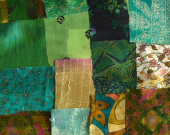 Green Upcycled Sari Silk Fabric Scraps